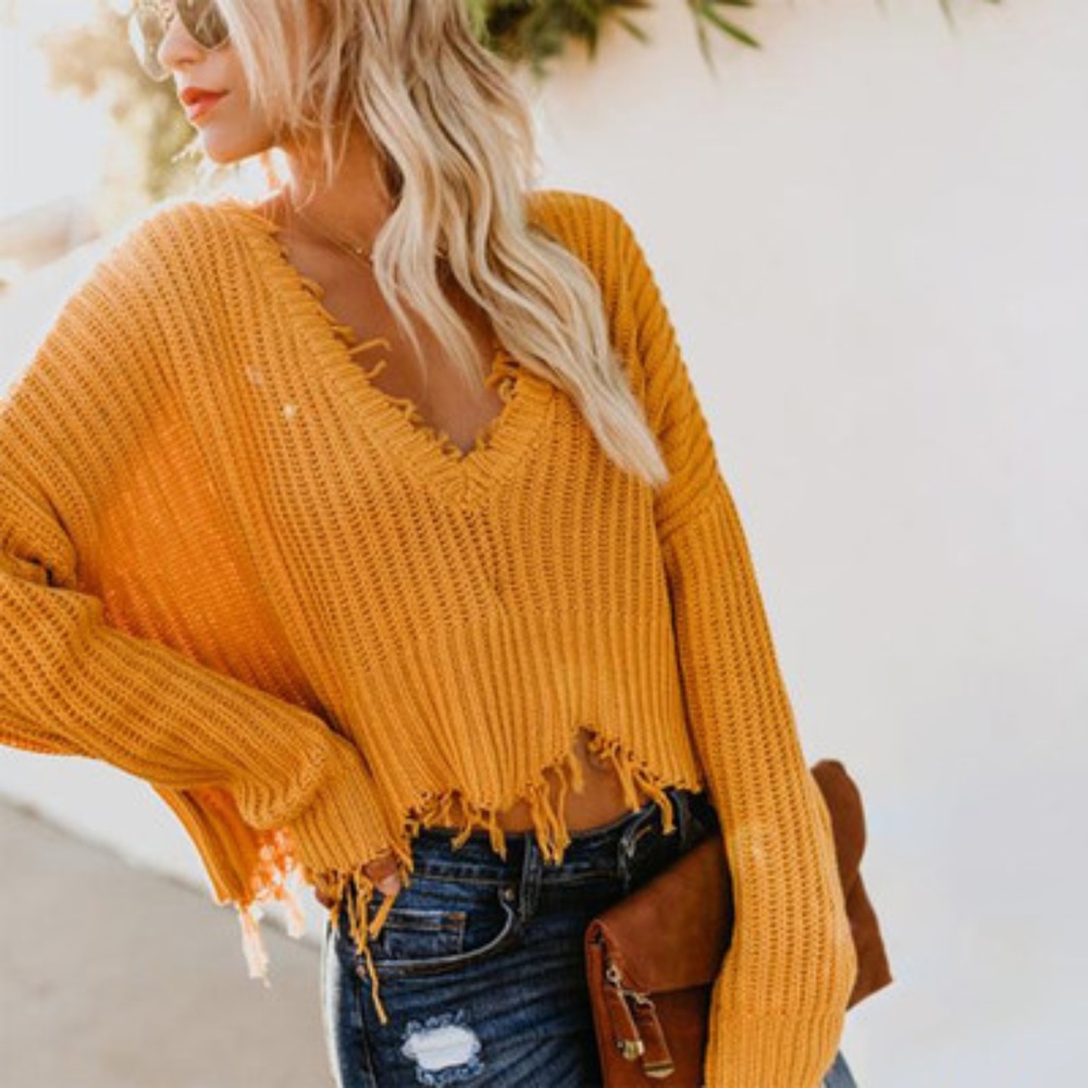Tainted Love Distressed Sweater Mustard Sm VICI